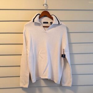 Vintage NWT Cotton V-Neck Polo Sweater - academia fisherman old money aesthetic